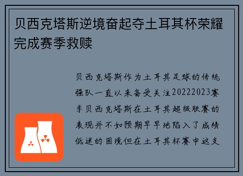 贝西克塔斯逆境奋起夺土耳其杯荣耀完成赛季救赎